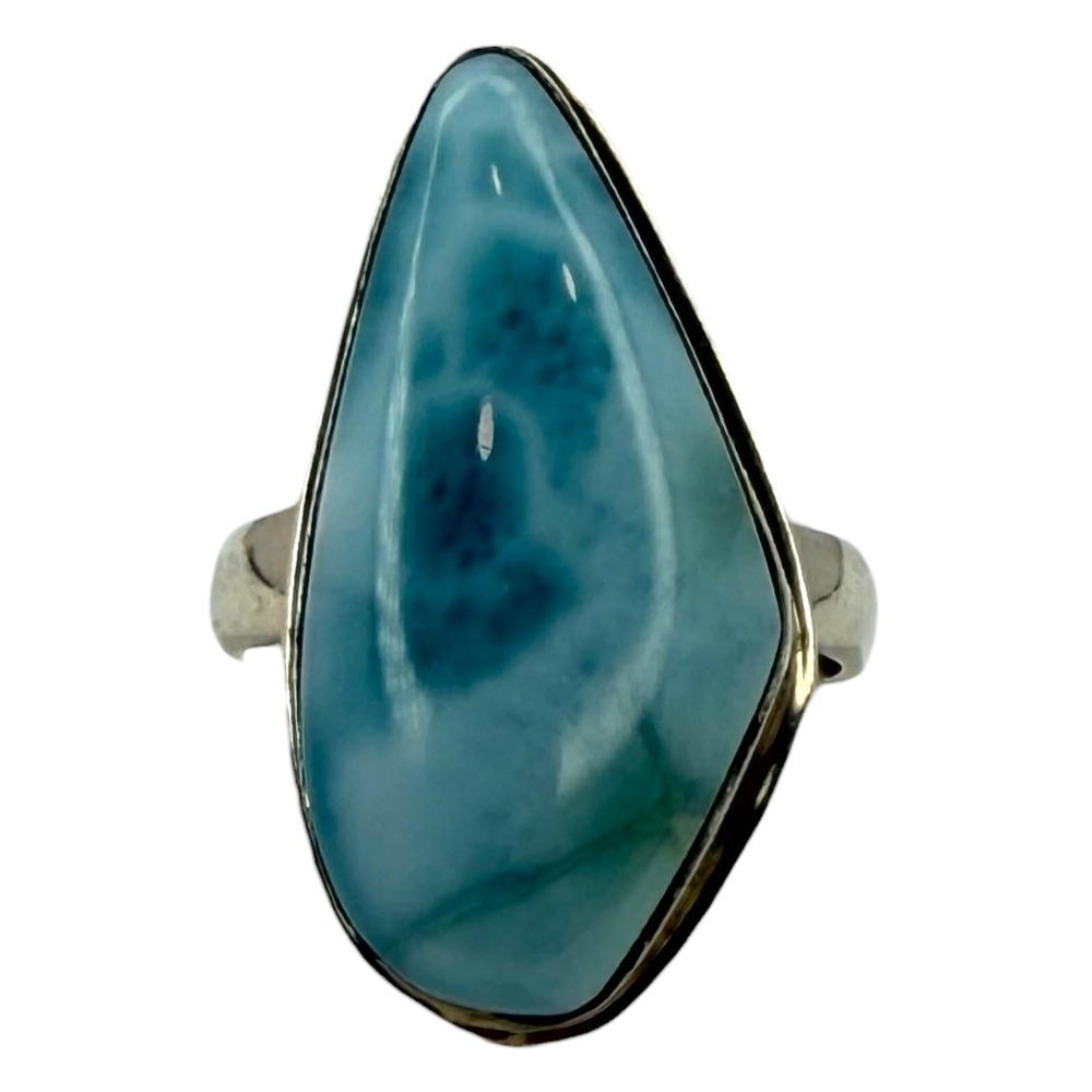 Vintage Larimar Ring Sterling Silver Size 9.25 Blue Teardrop Cabochon Statement